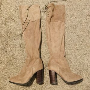 Faux suede thigh high boots